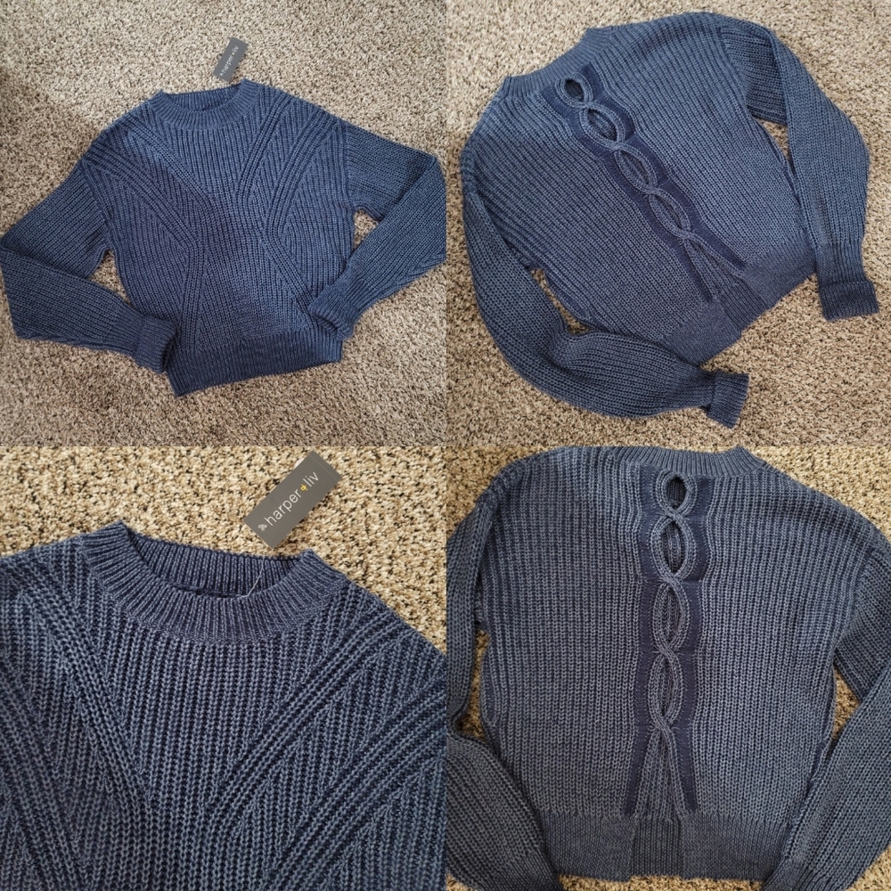 Harper & Liv Blue sweater with back cutouts